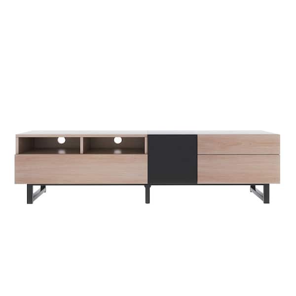 Boosicavelly Natural Wood TV Stand Entertainment Center Fits TVs up to 70 - 79 in. with Drop Down Door
