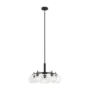 Anamaya 23.5 in. 5-Light Black Vintage Farmhouse Shaded Circle Chandelier for Kitchen