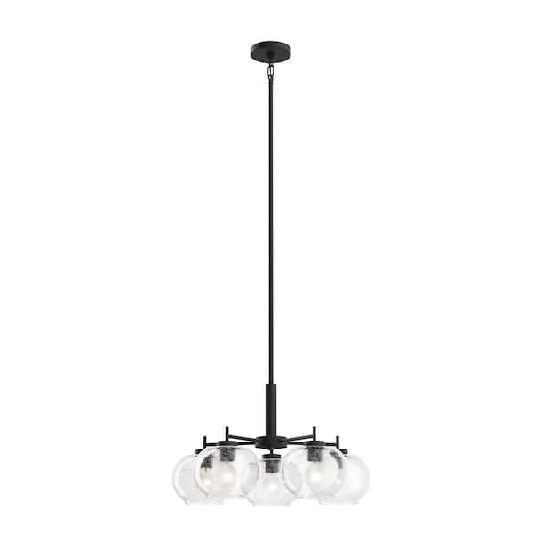 KICHLER Anamaya 23.5 in. 5-Light Black Vintage Farmhouse Shaded Circle Chandelier for Kitchen