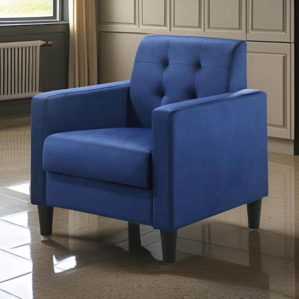 Benjara Blue Velvet Armchair with Cushioned Seat