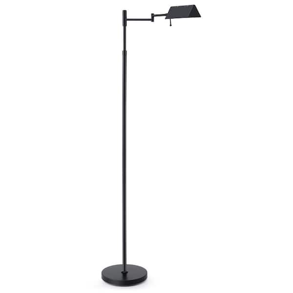56 in. Matte Black Industrial 1-Light 3CCT Dimmable LED Swing Arm Floor Lamp for Living Room with Acrylic Shade