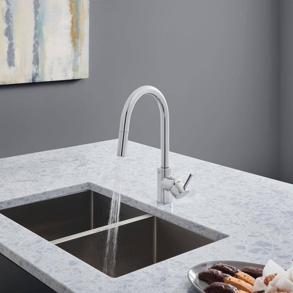 Chrome Modern Pull-Down Single Handle Kitchen Faucet