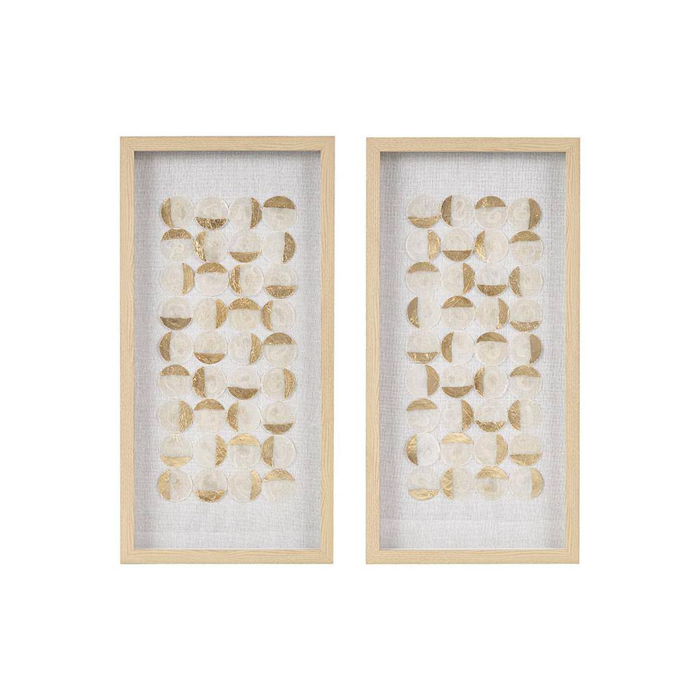 2-Piece 12.26 in. W x 24.26 in. H Natural and Gold MDF Framed Rice Paper Pa