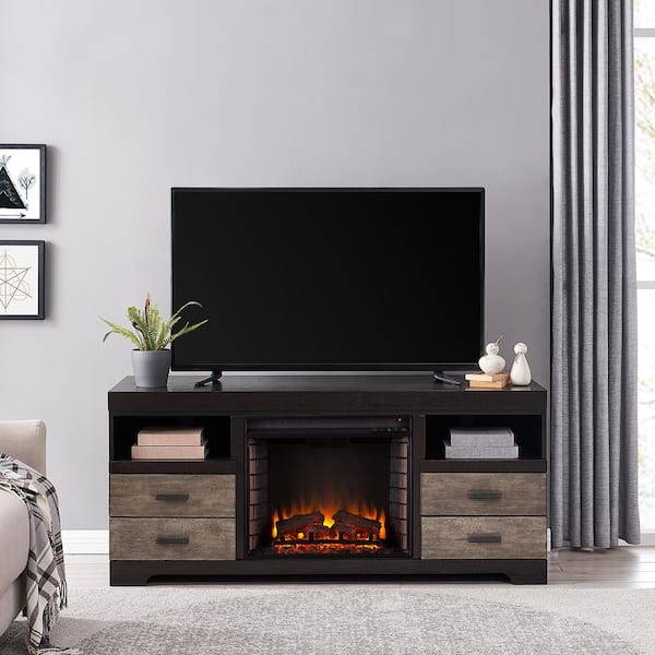 Southern Enterprises Moore 60 in. Electric Fireplace in Ebony and Burnt Oak