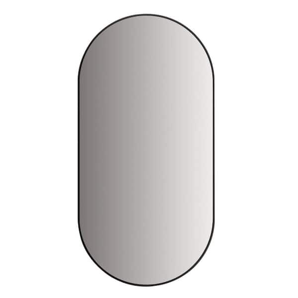 BWE 18 in. W x 35 in. H Oval Metal Framed Wall Mount Bathroom Vanity Mirror Corner (Horizontal/Vertical) in Black