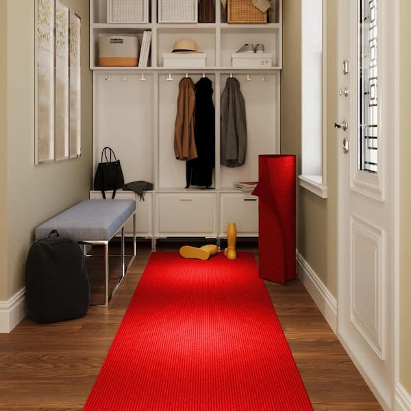 Custom Lengths, Heavy-Duty, Non-Slip, All-Weather,and Stain-Resistant Red Ribbed 2.6 ft. x 17 ft. Utility Runner