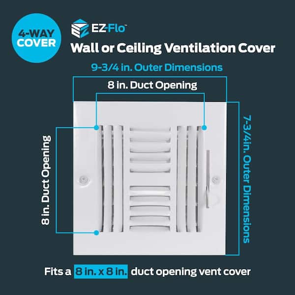 7-3/4 in x 7-3/4 in 4-Way Steel Wall/Ceiling Register, White