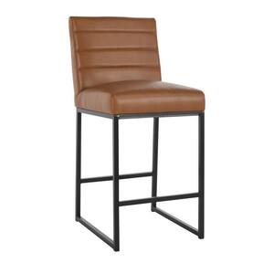 Vinn 26 in. Brown High Back Metal Frame Tufted Bar Stool with Vegan Faux Leather Seat