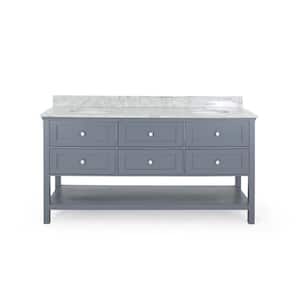 Dawson 72 in. W x 22 in. D Bath Vanity with Carrara Marble Vanity Top in Grey with White Basin