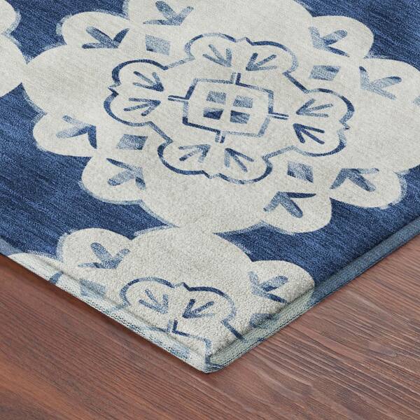 Mayfield Premium Machine Washable Abstract AMF2352 Navy 10 ft. x 14 ft. Area Rug