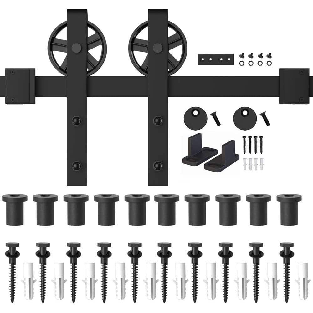 WINSOON 14 ft. /168 in. Frosted Black Sliding Barn Door Track and