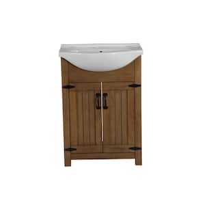 24 in. W x 17 in. D x 34 in. H Bath Vanity in Weathered with Ceramic Vanity Top in White with White Basin