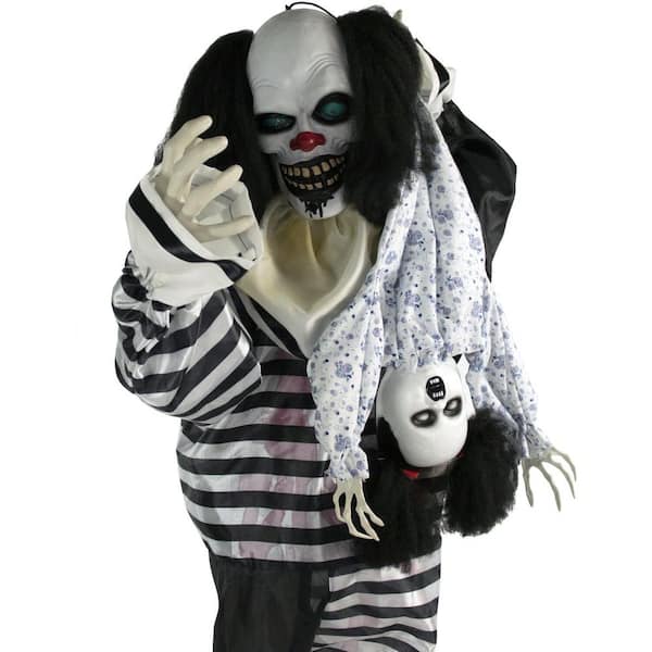 Haunted Hill Farm Life-Size Talking Clown Halloween Animatronic with Touch Activated Lights and Sound, Indoor or Covered Outdoor Scary Halloween Decorations, Battery Operated Fright Props