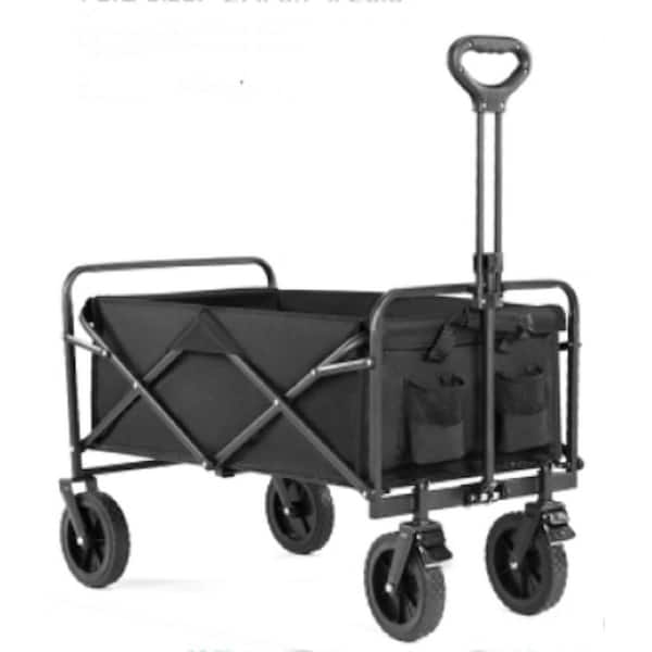 Folding Wagon Cart with Wheels, Foldable Grocery Cart, small, Serving Cart in Black
