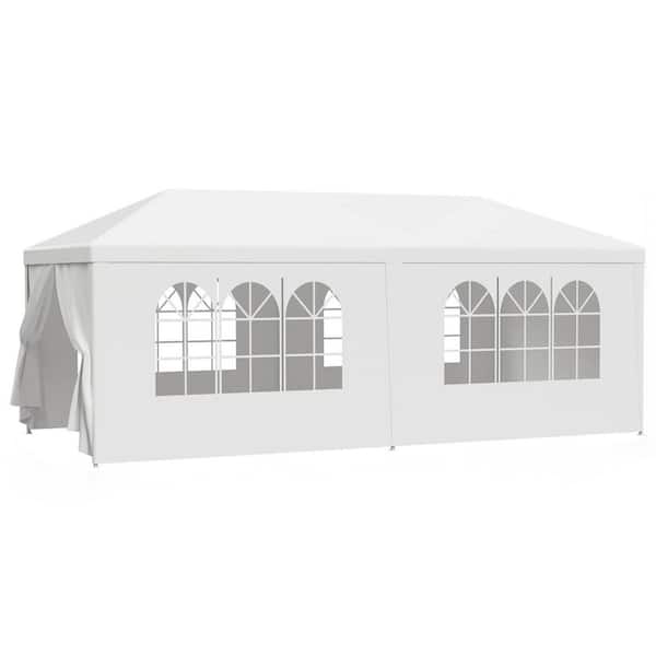9.7 ft. x 19.5 ft. White Wedding/Party Canopy Tent, Outdoor Gazebo with 6 Removable Sidewalls