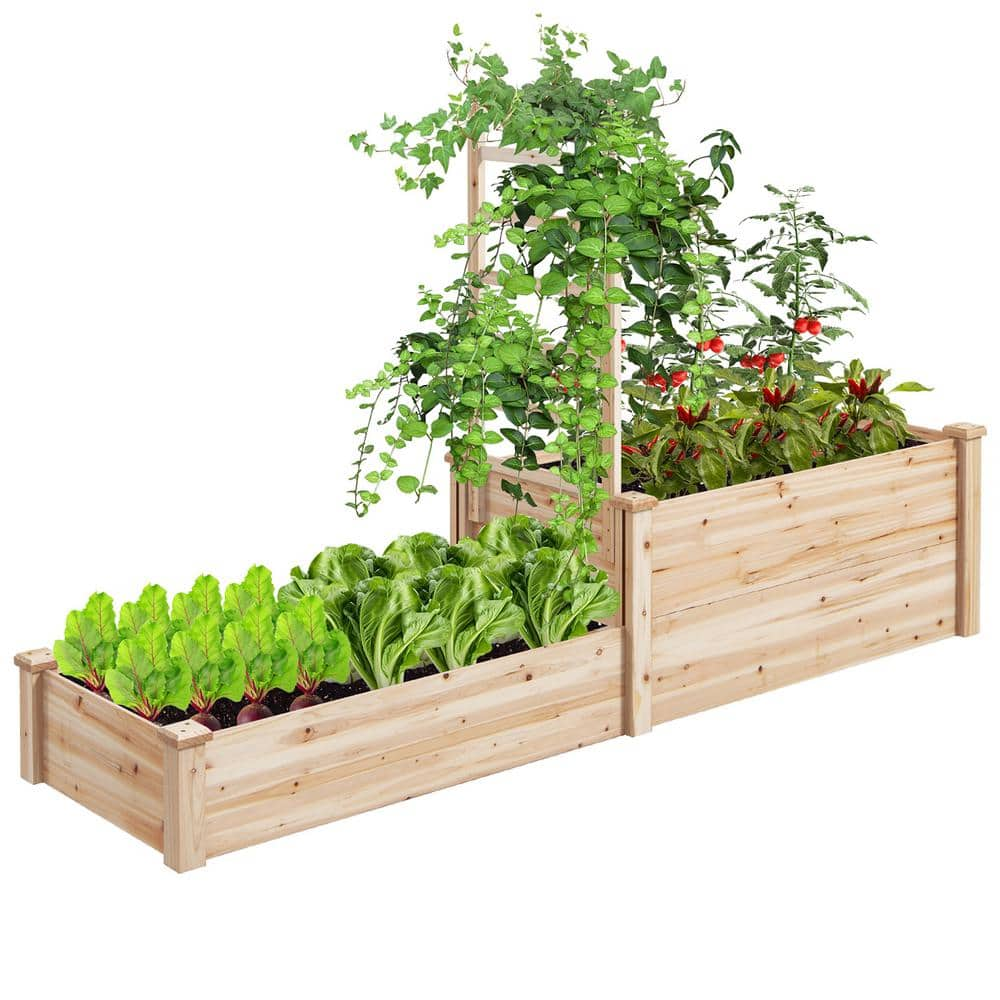 Gymax 88 in. x 25 in. x 53 in. Raised Garden Bed Wood (2 Planter Boxes ...