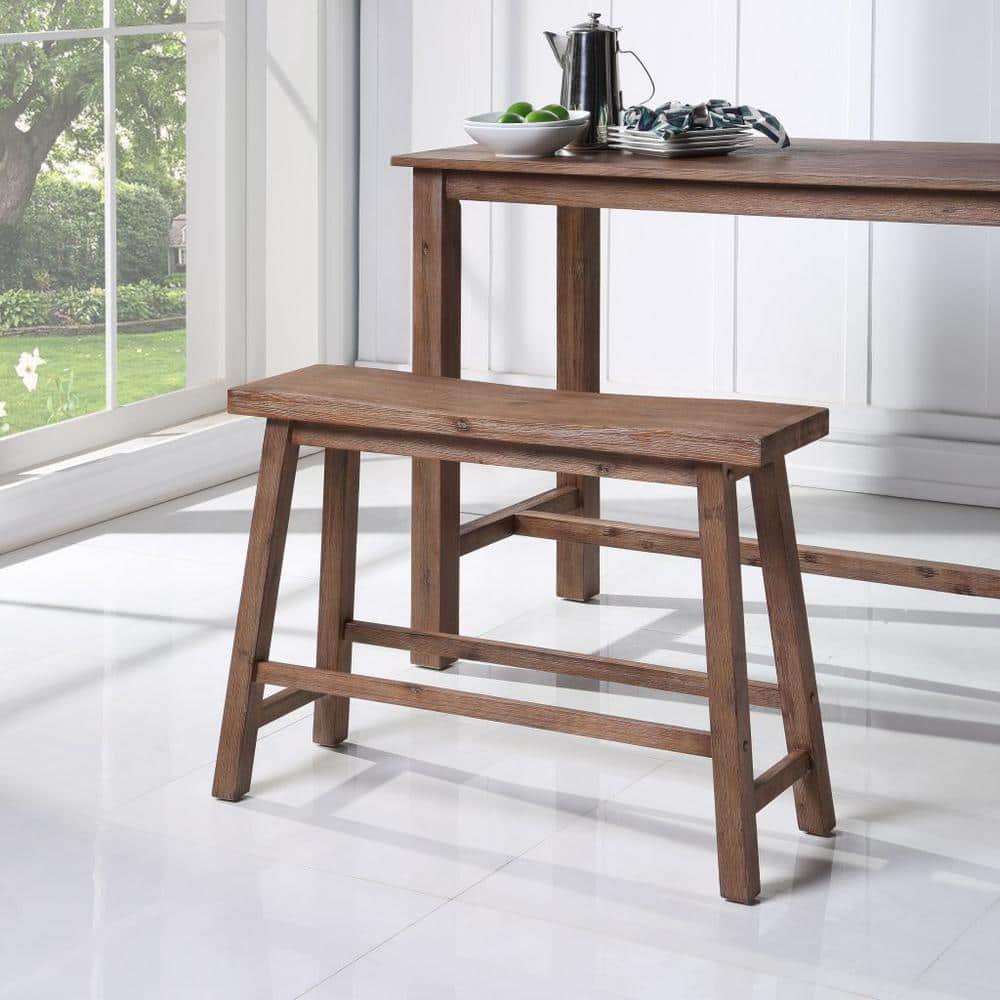Sonoma Rustic 36" Barnwood Wire-Brush Solid Wood Dining Bench
