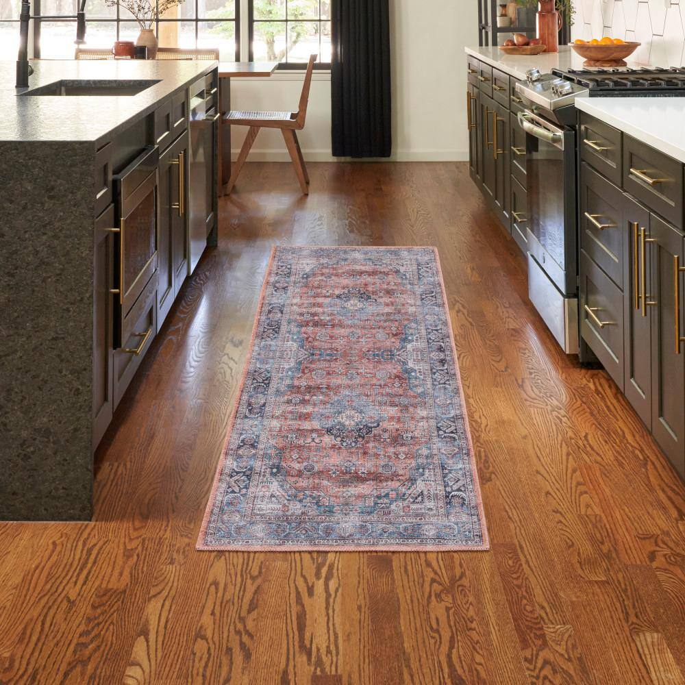 Brilliance Vintage Medallion 2' x 6' Blue Multi Washable Rug