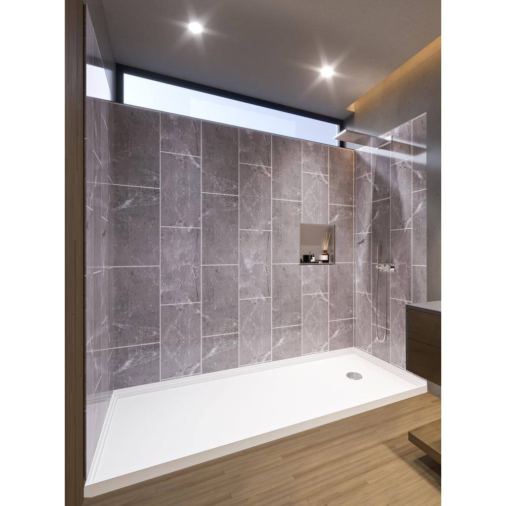 Platinum Grey 60-in x 34-in x 83-in 7 Pieces Alcove Shower Kit With Glue Up Shower Wall and Shower Pan Center Drain price history on PriceWatchPro