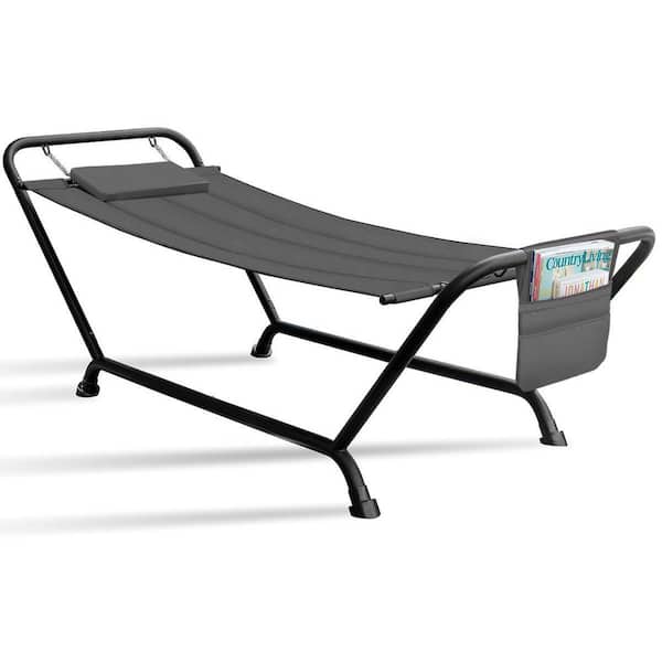 Gray Metal Garden Bench, Hammock Stand Bed 8 ft. Metal and Fabric Hammock Stand