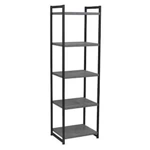 59.1 in. Gray Metal and Faux Concrete Slate 5-Shelf Tower Bookshelf