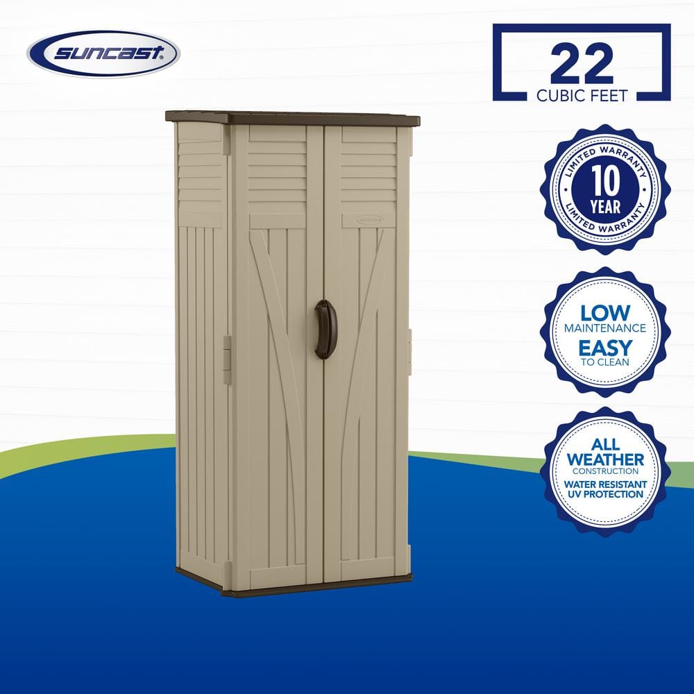 Suncast Sand Tall Plastic Vertical Outdoor Storage Shed