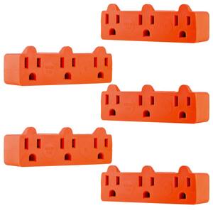 Heavy-Duty 3-Outlet Grounded Tap Adapter Plug, Orange (5-Pack)