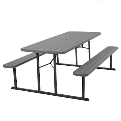 6 ft. Dark Gray Wood Grain Folding Picnic Table