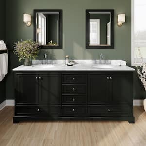 Deborah 80 in. Double Bathroom Vanity in Dark Espresso with Marble Vanity Top in White Carrara with White Basins