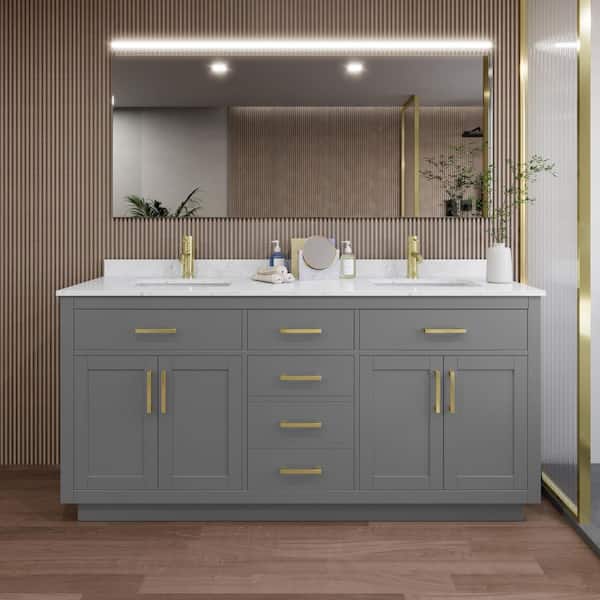 Wyndham Collection Beckett TK 72 in. W x 22 in. D x 35 in. H Double Bath Vanity in Dark Gray with Carrara Cultured Marble Top