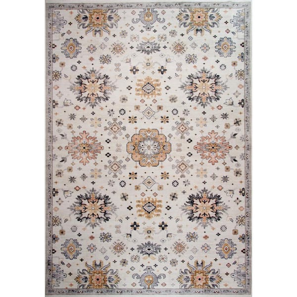 Rug Branch Vintage Traditional Distressed Cream Gold 5 ft. x 8 ft ...