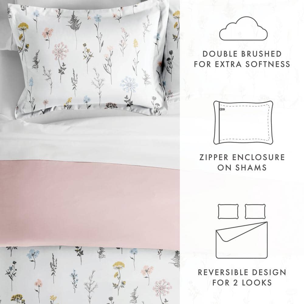 Pink Wild Flower Print 3-Piece King/CalKing Duvet Cover Set