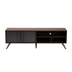 Naoki 59 in. Grey and Walnut Particle Board TV Stand Fits TVs Up to 64 in. with Cable Management