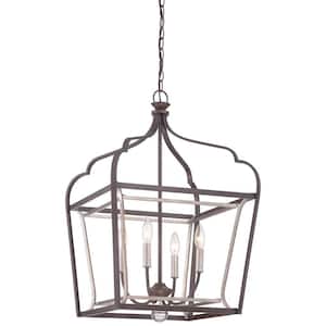Astrapia 4-Light Dark Rubbed Sienna with Aged Silver Pendant