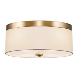 Walker 15 in. 40-Watt 3-Light Cool Brass Contemporary Flush Mount with White Shade