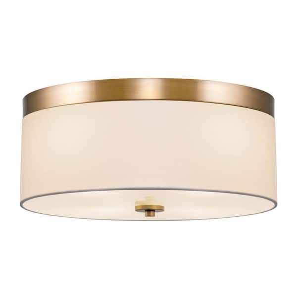 Kira Home Walker 15 in. 40-Watt 3-Light Cool Brass Contemporary Flush Mount with White Shade