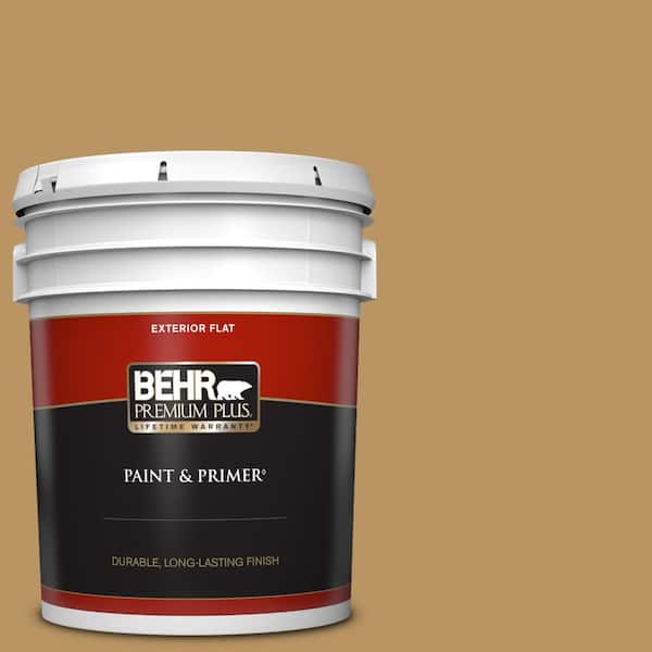BEHR PREMIUM PLUS 5 gal. #S300-5 Spiced Mustard Flat Exterior Paint & Primer