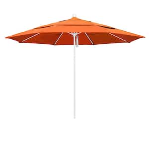 11 ft. White Aluminum Commercial Market Patio Umbrella with Fiberglass Ribs and Pulley Lift in Tangerine Sunbrella