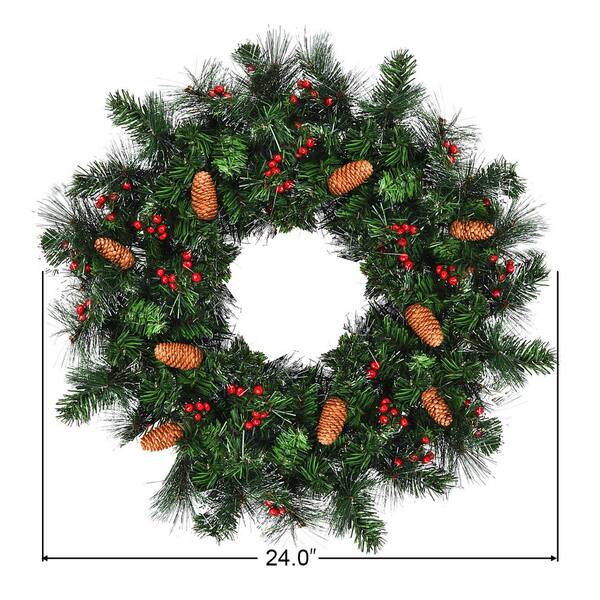 Costway 30  Pre-lit Artificial Christmas Wreath w/Dry Straw Bow & Pine  Cones CM23617 - The Home Depot