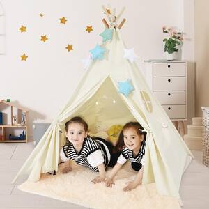 Kids Canvas Teepee Play Tent Foldable Playhouse Toys for Indoor Outdoor