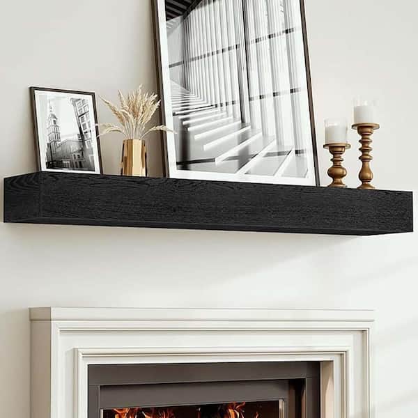 60 in. W x 9 in. D Black Decorative Wall Shelf, Wall Floating Fireplace Mantle Shelf, Farmhouse Hanging Book Shelves