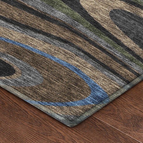 Mayfield Premium Machine Washable Abstract AMF2494 Black 10 ft. x 14 ft. Area Rug