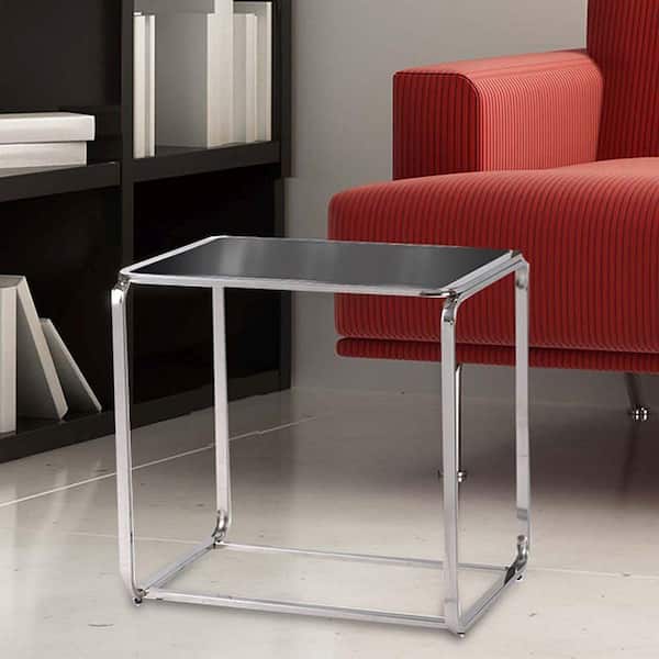 Kenroy Home Duo Stainless Steel and Black Glass Top End Table