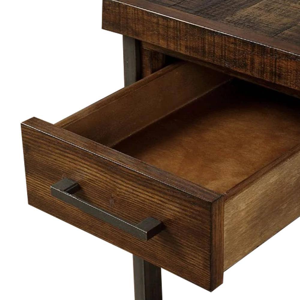 Urban Loft 24" Wood and Metal Side Table with USB Port and Storage