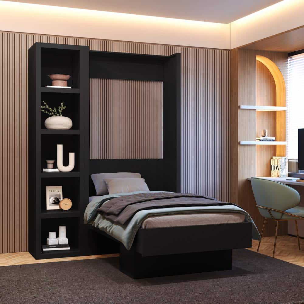 Easy-Lift Black Wood Frame Twin Murphy Bed with Bookshelf price history on PriceWatchPro