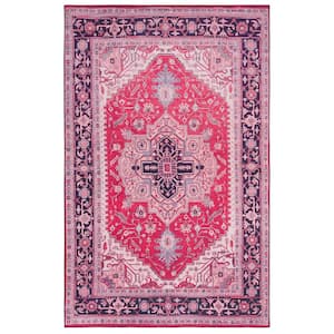 Tuscon Red/Navy 9 ft. x 12 ft. Machine Washable Floral Medallion Area Rug