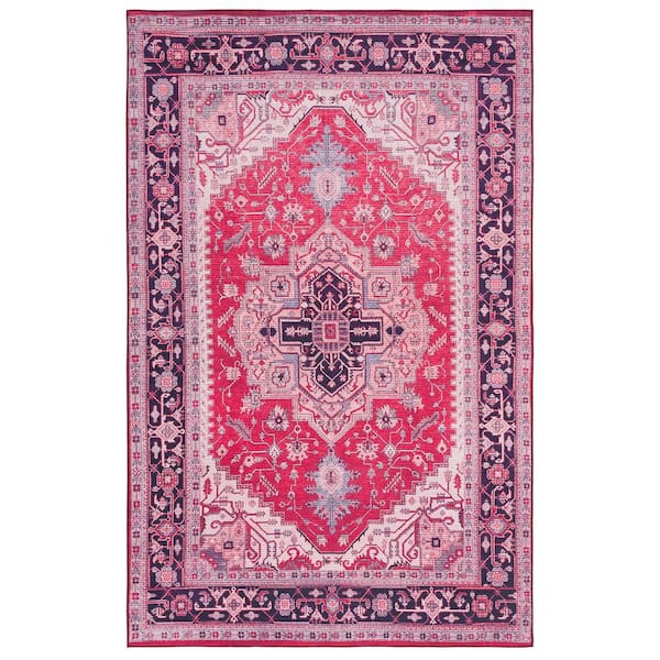 SAFAVIEH Tuscon Red/Navy 9 ft. x 12 ft. Machine Washable Floral Medallion Area Rug