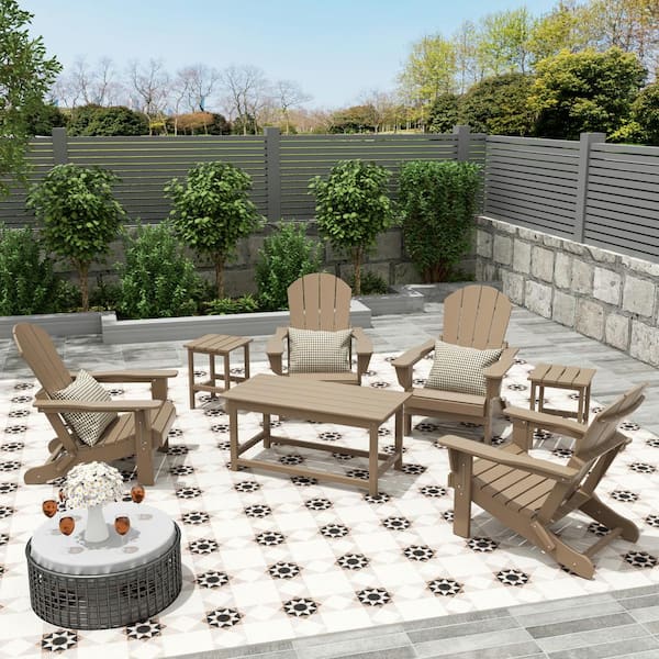 Mason 3-Piece Weathered Wood Poly Plastic Outdoor Patio UV Resistant Coffee and Side Table Set