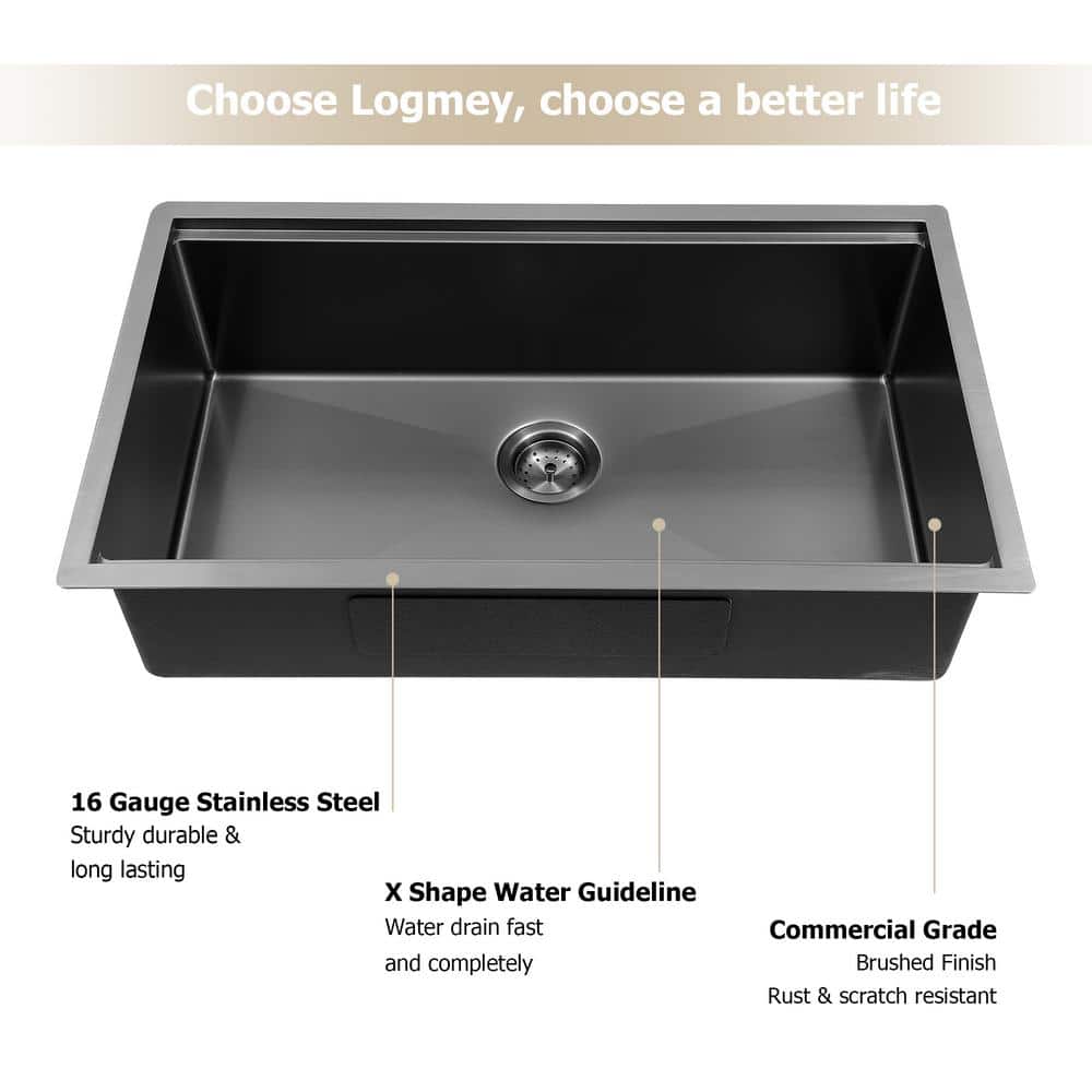 Gunmetal Black 30'' Stainless Steel Undermount Kitchen Sink with Accessories