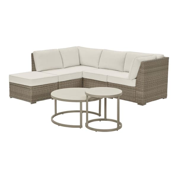 Holly Cove 7-Piece Wicker Outdoor Sectional Set with CushionGuard Almond Cushions